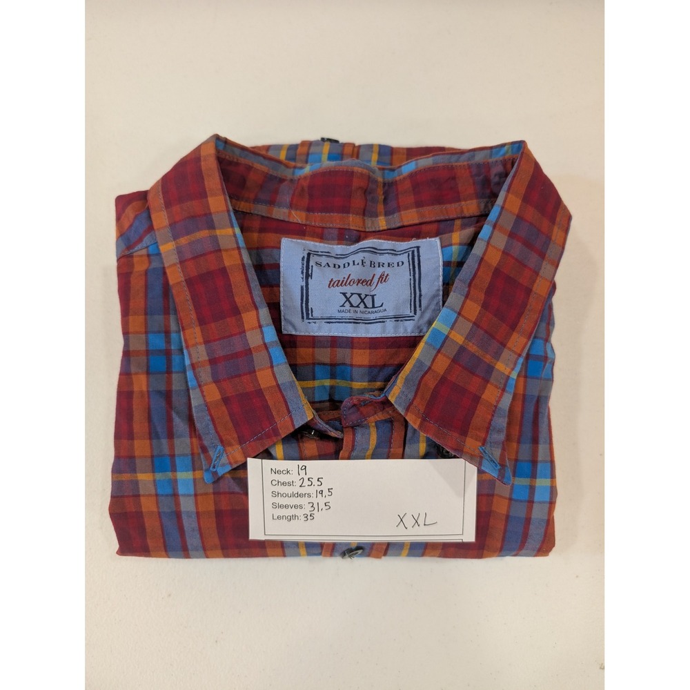 Saddlebred XXL Red Plaid Tailored Fit Long Sleeve Button Down Mens‎ Shirt - Picture 5 of 5